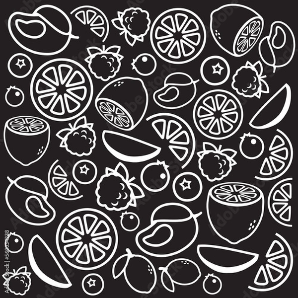 Obraz Vector graphics. Black and white. Background with fruit. Patterns for your idea. Simply.