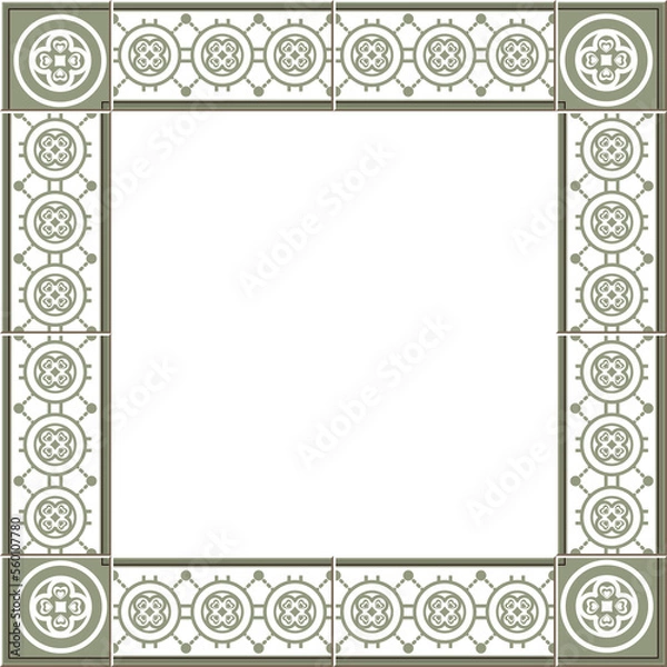 Fototapeta Antique square tile frame botanic garden vintage pattern round cross line