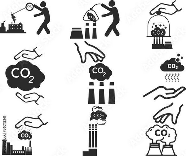 Obraz Hands capture co2 cloud icon set, capture co2 gas icon set black vector
