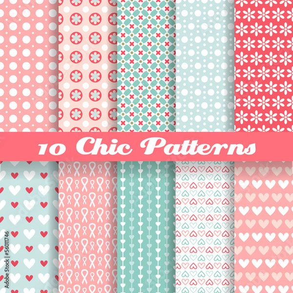Fototapeta Chic different vector seamless patterns (tiling).
