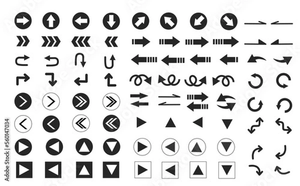 Obraz 様々なデザインの矢印アイコンセット　シンプル　モノクロ