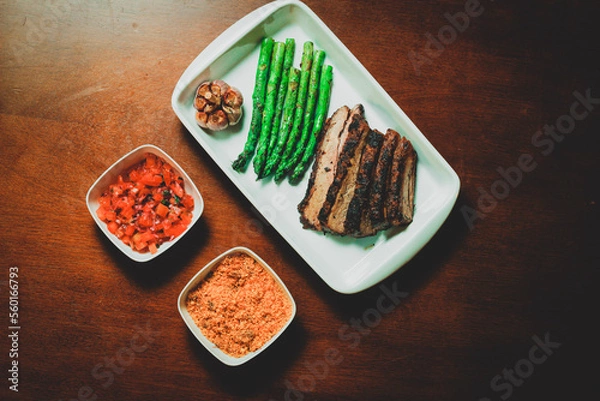 Fototapeta meat with vegetables and barbacue