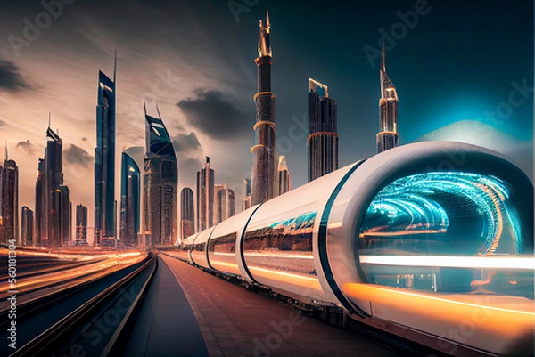 Fototapeta hyperloop train in dubai . Image created with Generative AI technology.