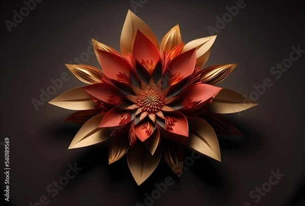 Fototapeta 3D render, red gold flower, chinese lunar new year, Generative AI