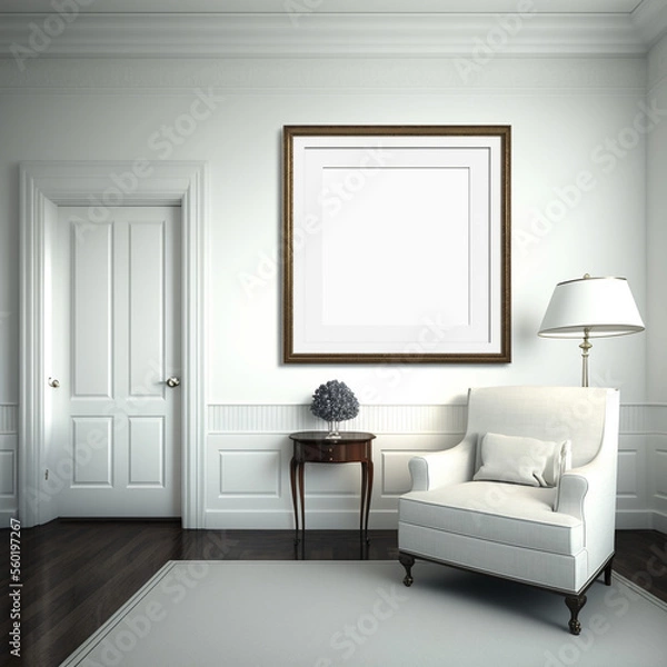 Fototapeta blank white frame in modern living room with white sofa