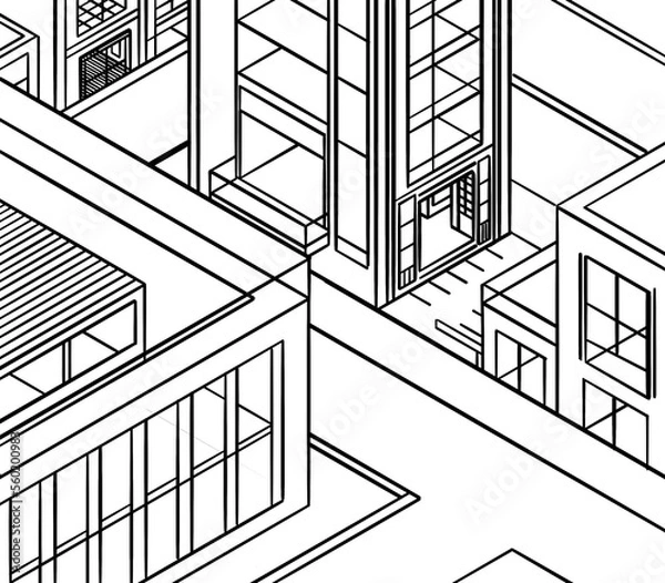 Obraz Sketch of city seen from above, buildings to color, drawing to fill in, architecture, structure, business