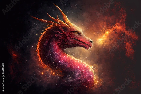 Obraz Celestial big dragon on space background. Mythological creature. Generative AI