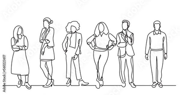 Fototapeta continuous line drawing of diverse group of standing people team members friends employees -  PNG image with transparent background