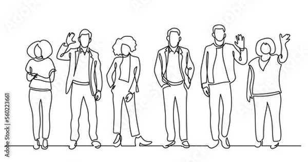Fototapeta continuous line drawing of diverse group of standing people team members friends employees -  PNG image with transparent background