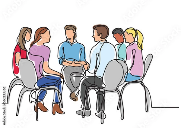 Fototapeta one line drawing group young people meeting   - PNG image with transparent background