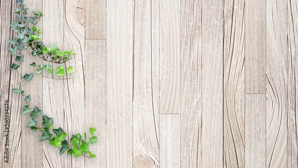 Obraz 木目背景とグリーン