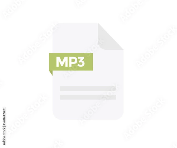 Fototapeta File format MP3 logo design. Document file icon, internet, extension, sign, type, presentation, graphic, application. Element for applications, web sites, data services vector design and illustration.
