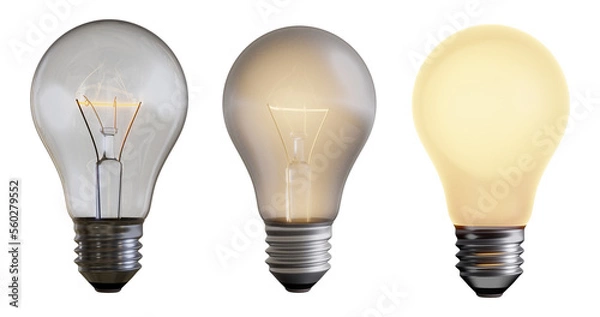 Obraz three different light bulbs isolated on transparent background