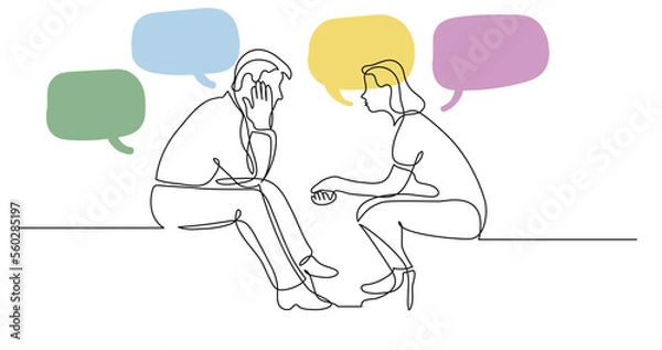 Obraz young man and woman talking having conversation with speech bubbles - PNG image with transparent background