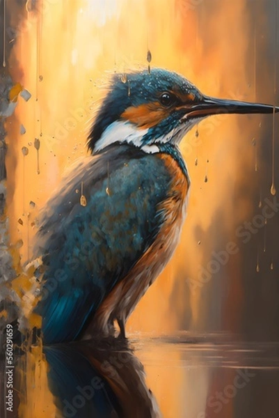 Fototapeta This realistic painting illustration, depicts a hummingbird perched on a branch. The vibrant colors and intricate details make it come to life, giving the viewer a sense of serenity and beauty