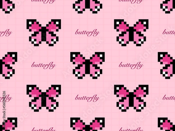 Fototapeta Butterfly cartoon character seamless pattern on pink background