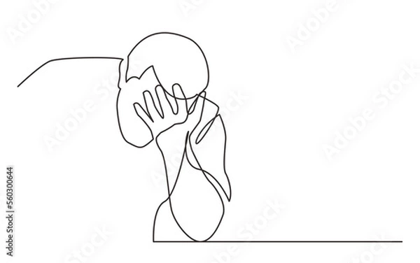 Fototapeta continuous line drawing sitting man in despair - PNG image with transparent background