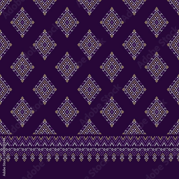 Obraz Purple cross stitch traditional ethnic pattern paisley flower Ikat background abstract Aztec African Indonesian Indian seamless pattern for fabric print cloth dress carpet curtains and sarong