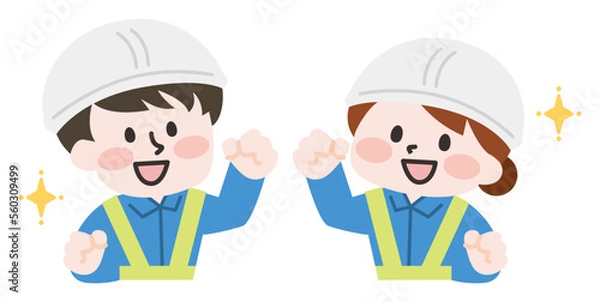 Fototapeta 建設現場で働く作業員の男性と女性