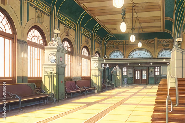 Fototapeta アニメ映画風の乗り物系背景のイラスト(AI generated image)