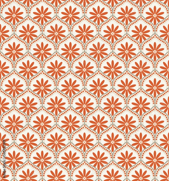 Obraz Modern Art Deco Style Sweet Fashion Flowers Trendy Colors Damask Decorative Illustration Hand Drawn Seamless Pattern Perfect for Allover Fabric Print or Wrapping Paper