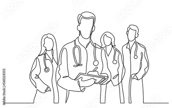 Fototapeta continuous line drawing doctors team - PNG image with transparent background