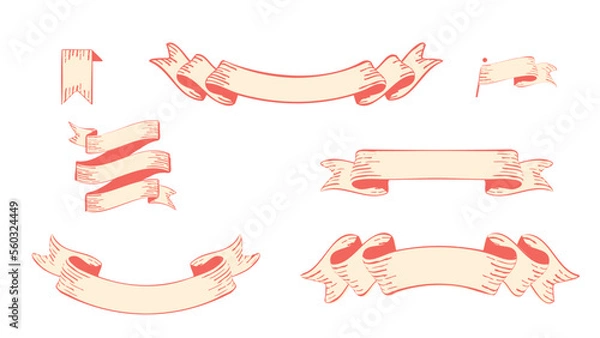 Fototapeta クラシカルアンティークなレトロかわいいリボンフレームイラスト素材セット