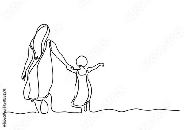 Fototapeta continuous line drawing mother and child in the sea - PNG image with transparent background