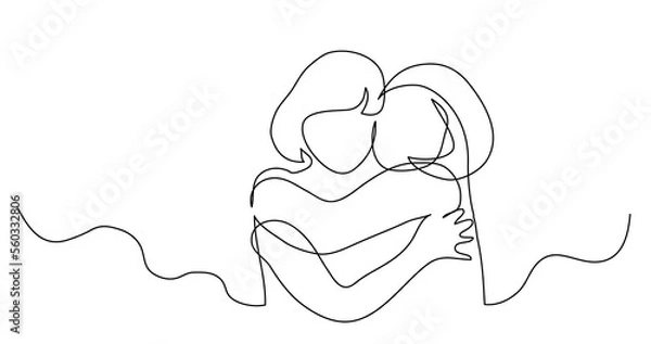 Obraz continuous line drawing of two girls hugging each other - PNG image with transparent background