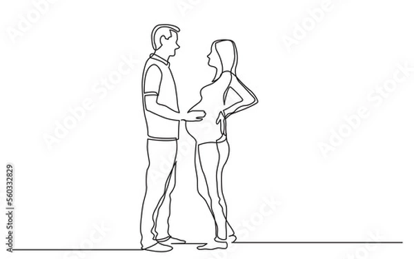 Fototapeta continuous line drawing standing man pregnant woman - PNG image with transparent background