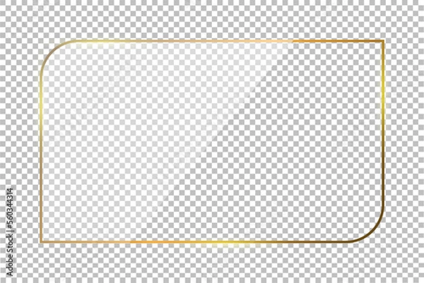 Fototapeta Luxury gold border isolated on transparent background. Glowing gradient effect rectangle curve frame. Vector illustration.