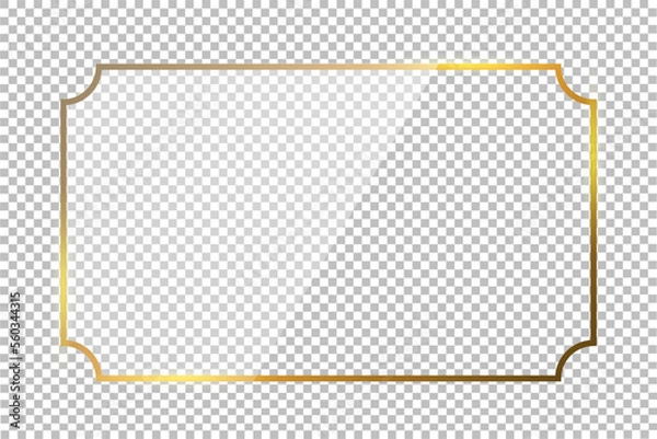 Fototapeta Luxury gold border isolated on transparent background. Glowing gradient effect rectangle curve frame. Vector illustration.