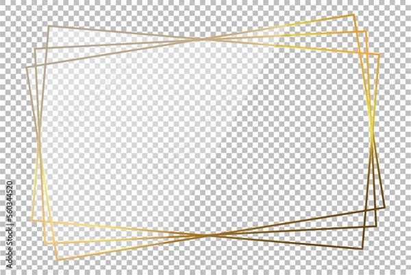 Fototapeta Luxury gold border isolated on transparent background. Glowing gradient effect rectangle curve frame. Vector illustration.