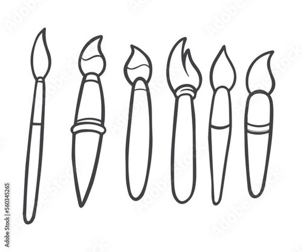 Obraz Paintbrush set with hand drawn sketch and outline style