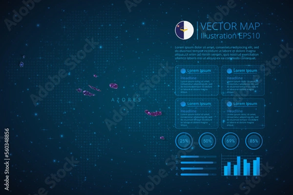 Fototapeta Azores map infographics template for diagram, graph, presentation and chart with abstract geometric mesh polygonal light concept on blue background. Vector Illustration EPS10.