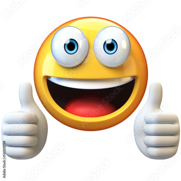 Obraz Thumb up emoji isolated on white background, emoticon giving likes 3d rendering