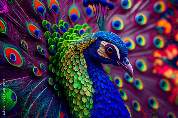 Obraz  Beautiful peacock. Generative AI.