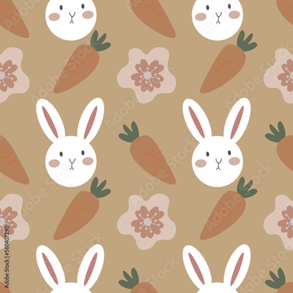 Fototapeta Carrot and rabbit  vector ilustration seamless patern.Great for textile,fabric,wrapping paper,and any print.Vintages style.