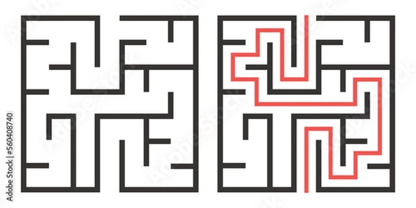 Fototapeta Abstract maze. Find right way. Isolated simple square maze black line on white background. Vector illustration.