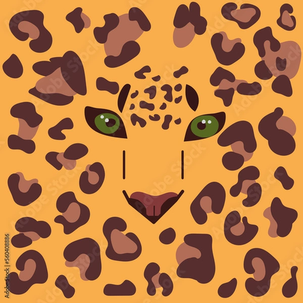 Fototapeta Leopard face print. Raster seamless pattern. Animal jaguar skin background with black and brown spots on beige backdrop. Abstract exotic jungle texture. Repeat design for decor, fabric, textile