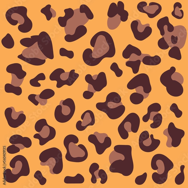 Fototapeta Leopard print. Vector seamless pattern. Animal jaguar skin background with black and brown spots on beige backdrop. Abstract exotic jungle texture. Repeat design for decor, fabric, textile, wallpapers