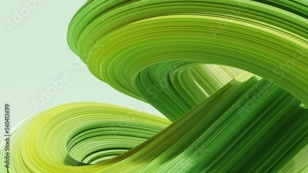 Fototapeta Abstract 3d rendering of twisted lines. Modern green background design, illustration of a futuristic shape