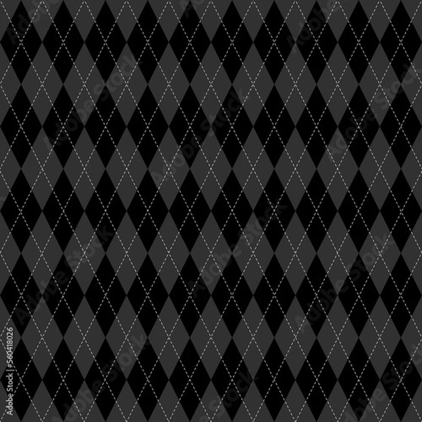Obraz Geometric abstract pattern. Diamond square shape gingham checkered plaid scott pattern background. Seamless argyle plaid pattern with black dash line. sweater texture. knit texture.