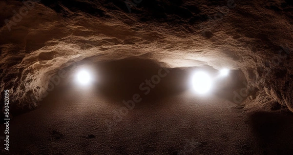 Fototapeta Underground Cavern with Light, generative AI	
