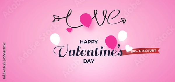 Obraz Happy Valentine's Day., glowing balloons on a pink background.