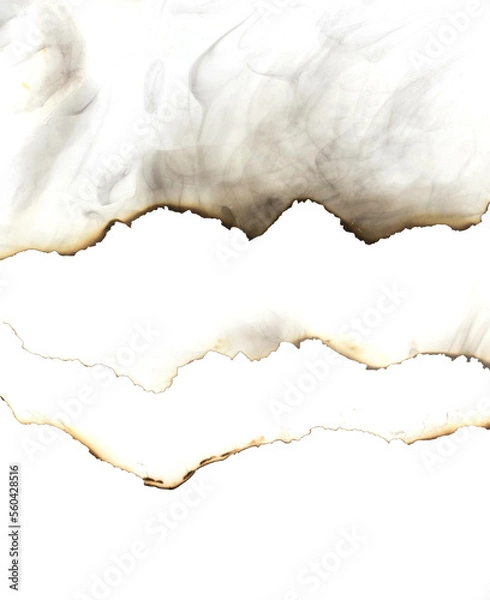 Obraz White paper burn marks isolated on black background.