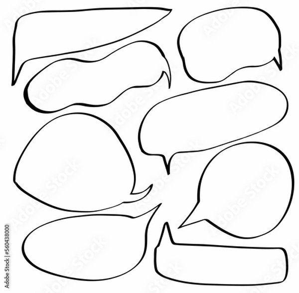 Fototapeta set collection hand drawn of speech bubbles. dialog, bubbles, text, comic, element, balloon, shape, blank. vector design illustration