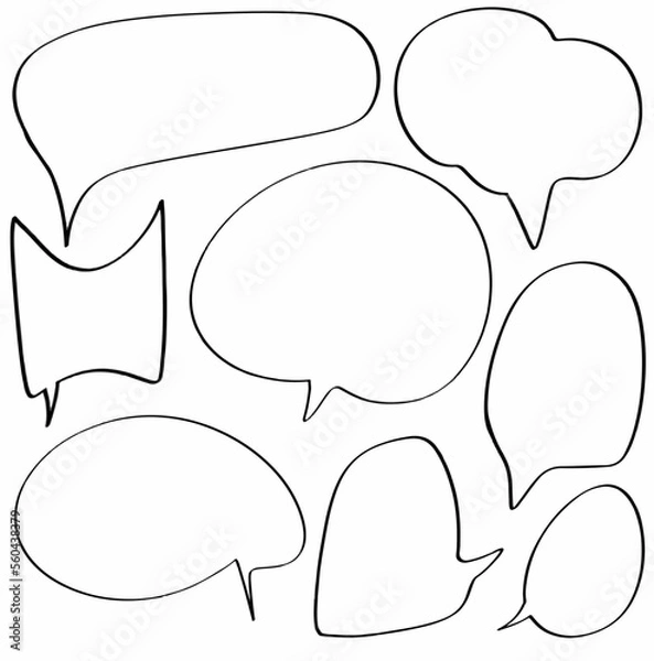 Fototapeta set collection hand drawn of speech bubbles. chat, cloud, icon, comic, speak, cartoon, balloon, communication, dialog, illustration, message, sign, design, text, symbol. vector design illustration