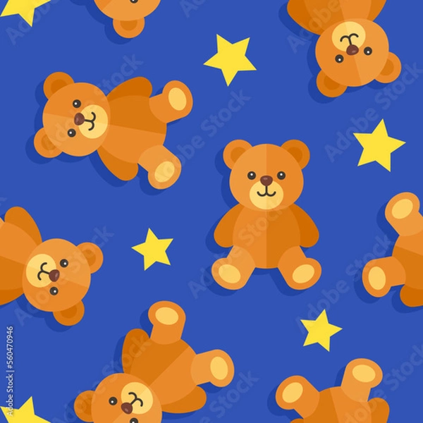 Fototapeta Teddy bear and star seamless pattern wrapping paper