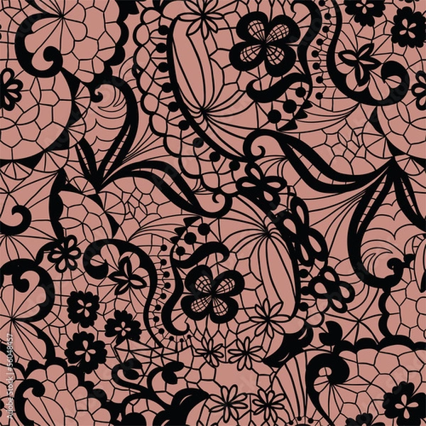 Obraz Lace seamless pattern with flowers on beige background